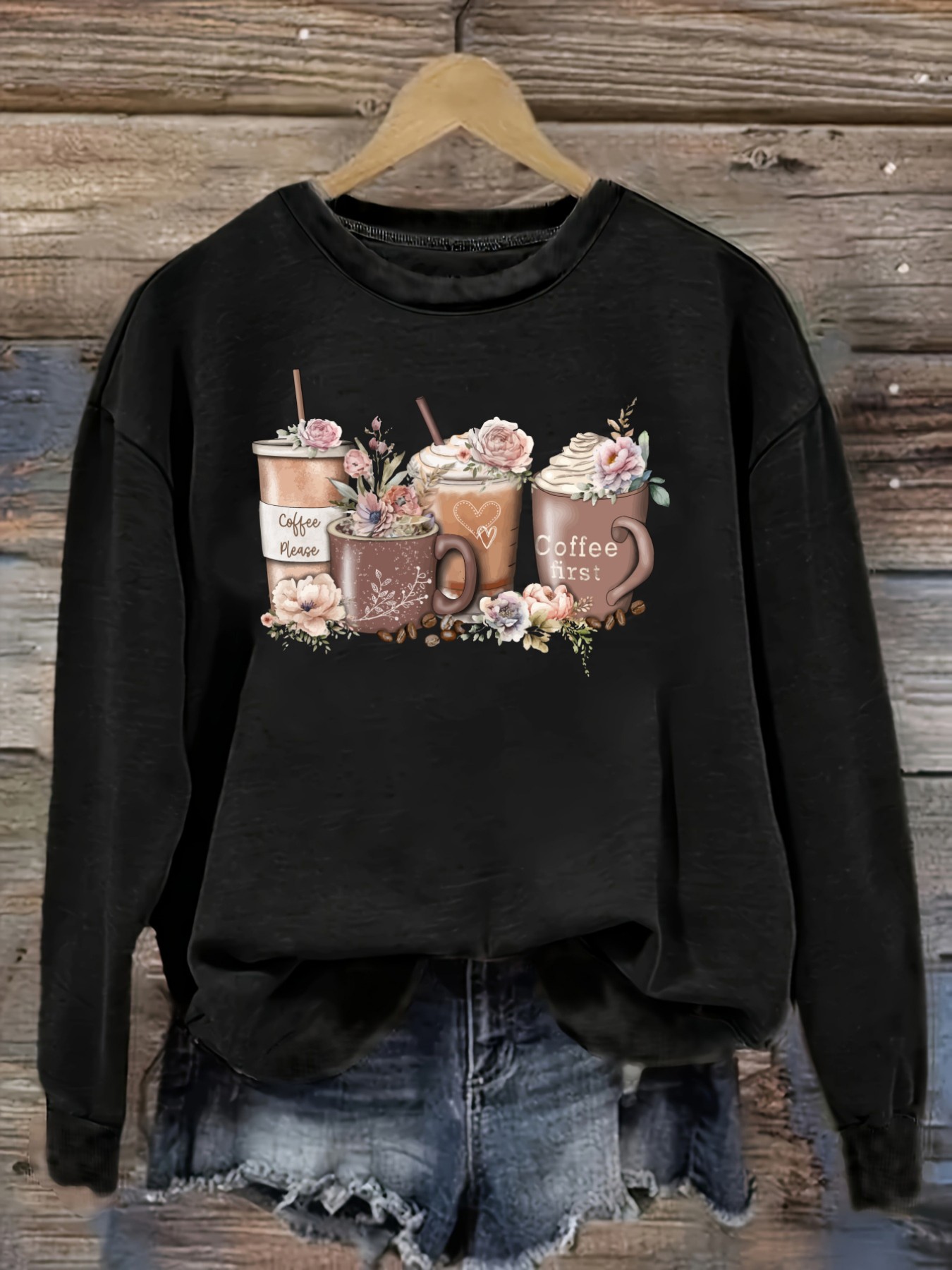 Coffee & Tea Difabis - Camiseta Casual de Manga Larga con
