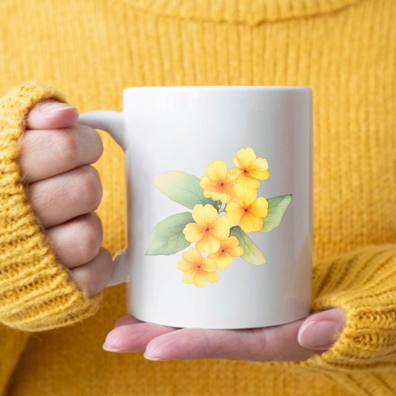 Coffee Tea Break - Taza de cerámica con flores blancas